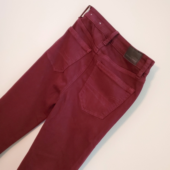 American Eagal NE(X)T LEVEL STRETCH Hi-Rise Crop Flare Burgandy Jean Pants NWOT - Picture 6 of 10